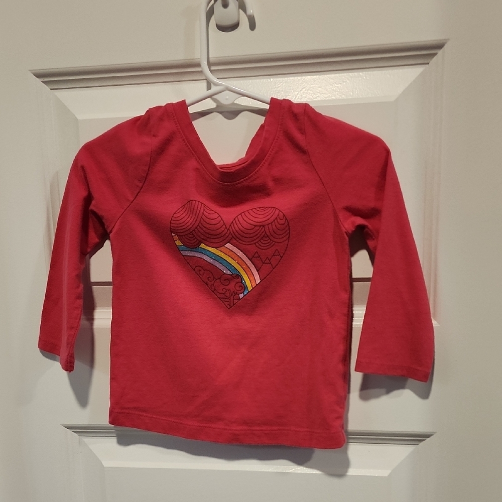 Cat & Jack Red Long Sleeve Tee with Rainbow Design